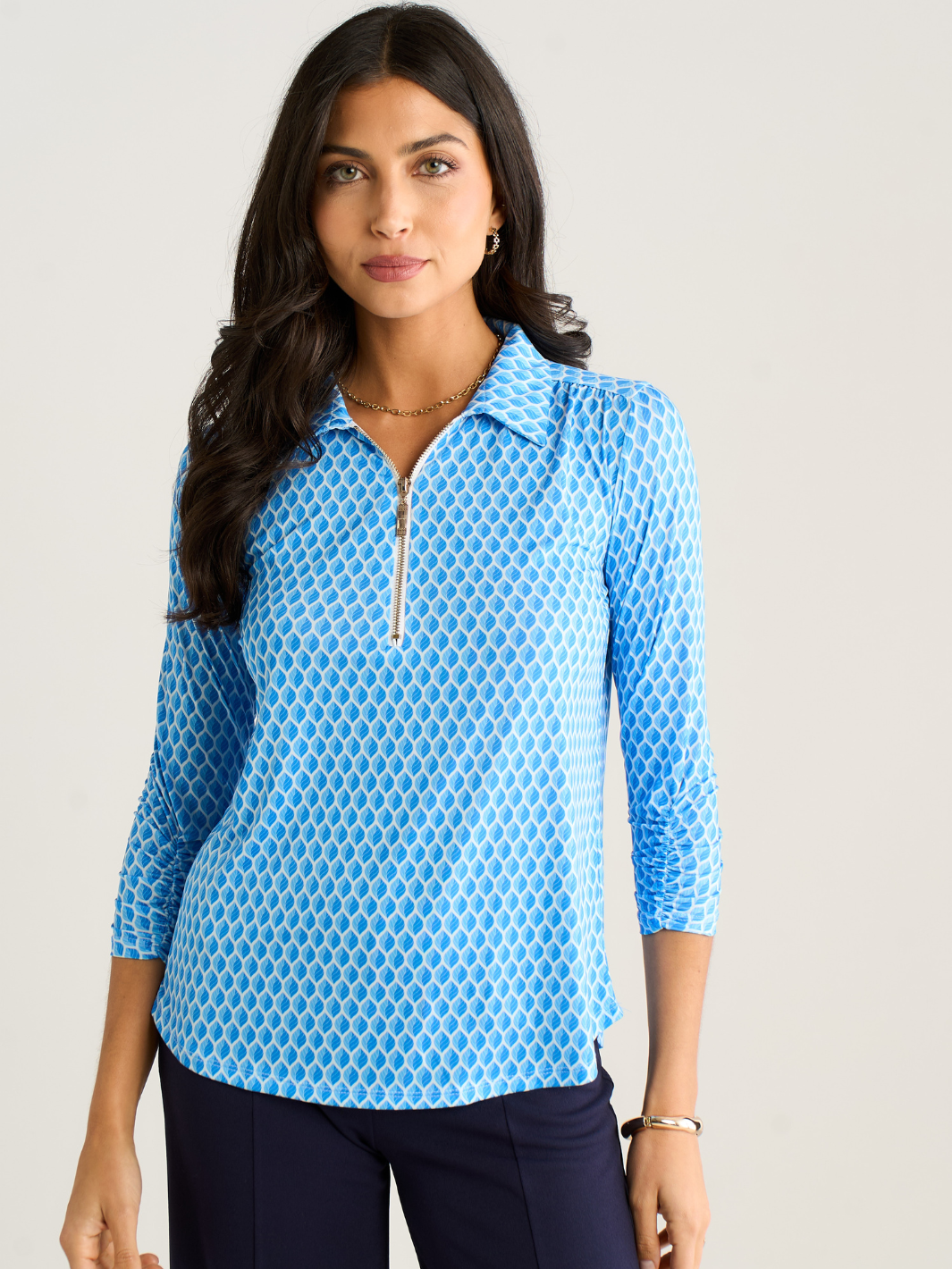 Kate & Pippa Zip Top In Blue Geo Print-Nicola Ross