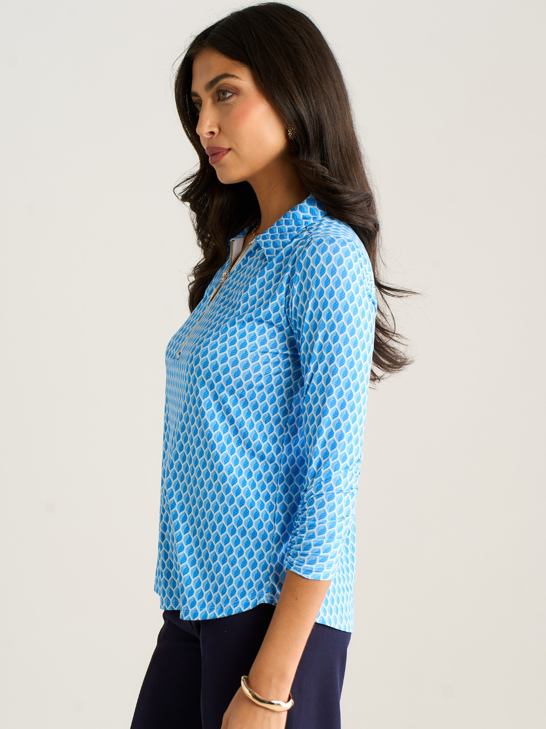 Kate & Pippa Zip Top In Blue Geo Print-Nicola Ross
