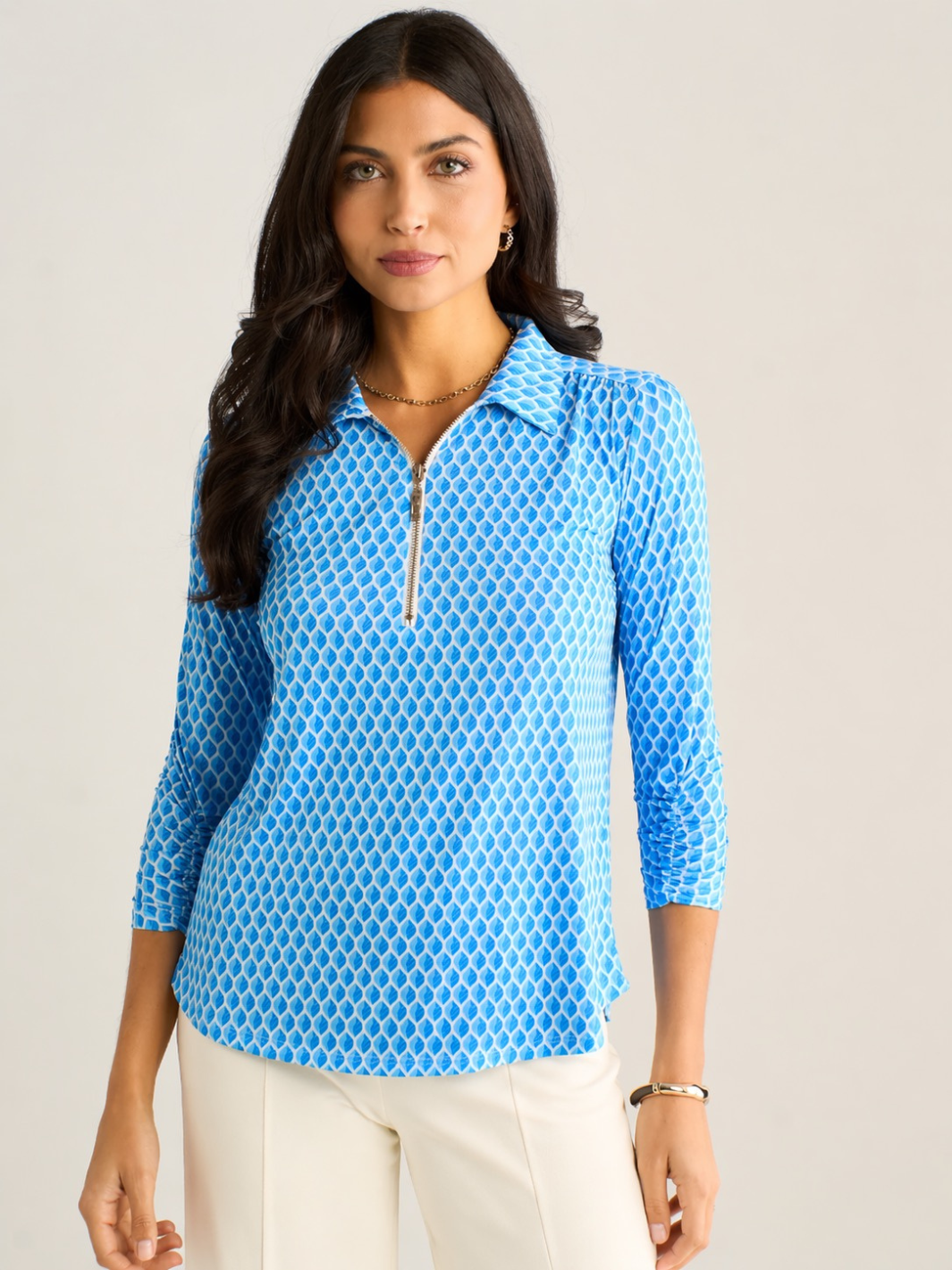 Kate & Pippa Zip Top In Blue Geo Print-Nicola Ross