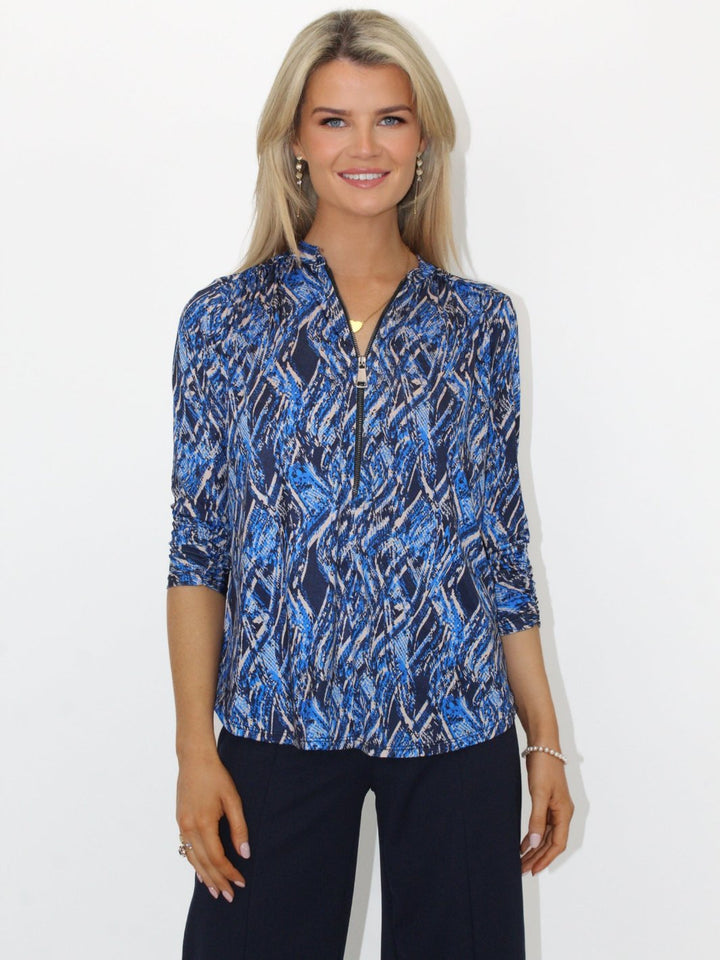 Kate & Pippa Zip Top In Blue Print-Nicola Ross