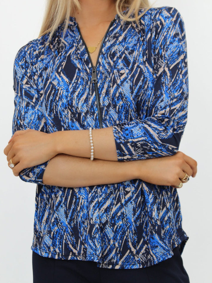 Kate & Pippa Zip Top In Blue Print-Nicola Ross