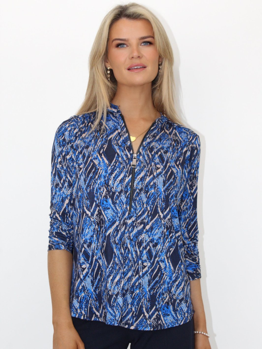 Kate & Pippa Zip Top In Blue Print-Nicola Ross