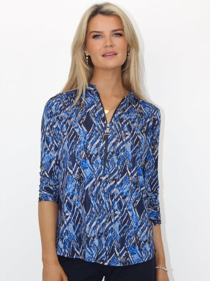 Kate & Pippa Zip Top In Blue Print-Nicola Ross