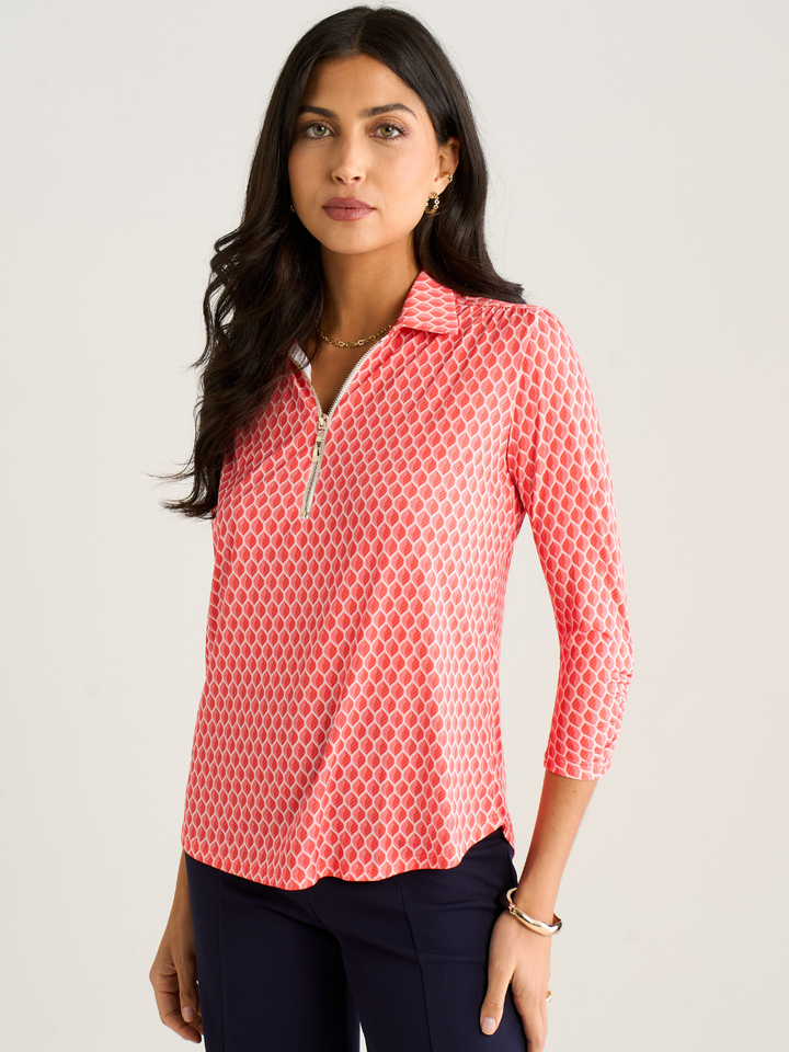 Kate & Pippa Zip Top In Coral Geo Print-Nicola Ross