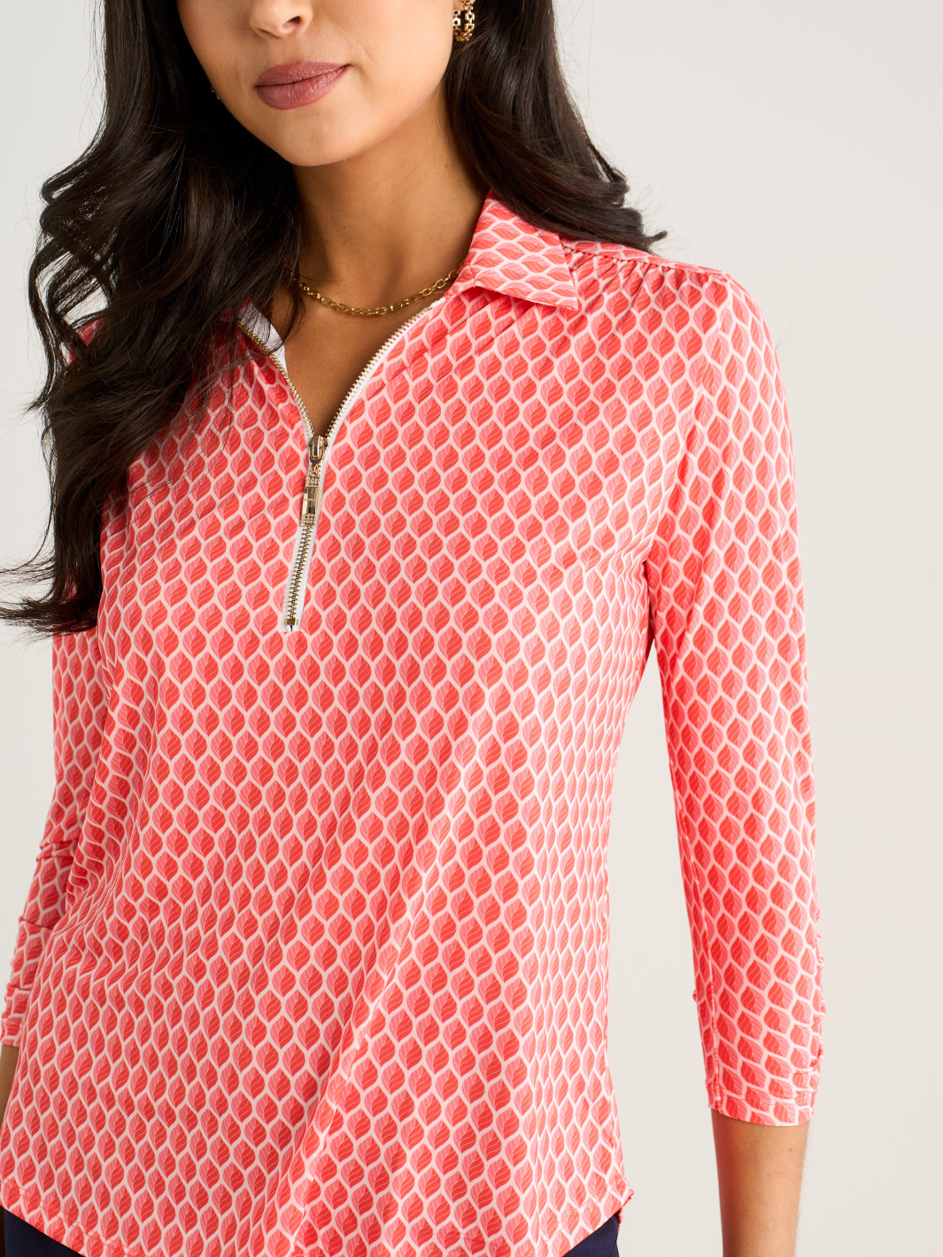 Kate & Pippa Zip Top In Coral Geo Print-Nicola Ross