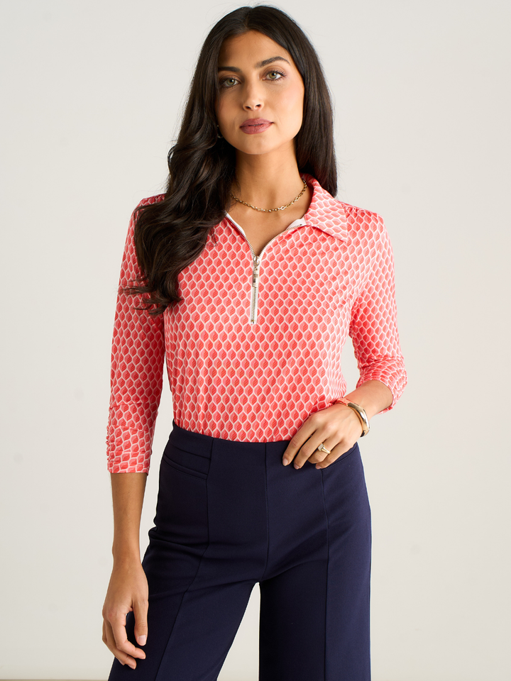 Kate & Pippa Zip Top In Coral Geo Print-Nicola Ross