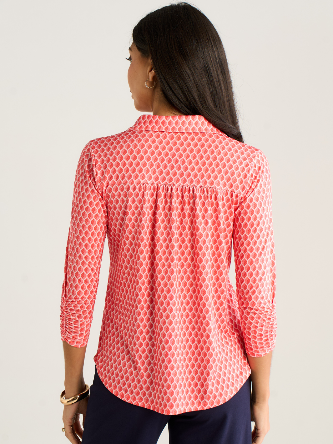 Kate & Pippa Zip Top In Coral Geo Print-Nicola Ross