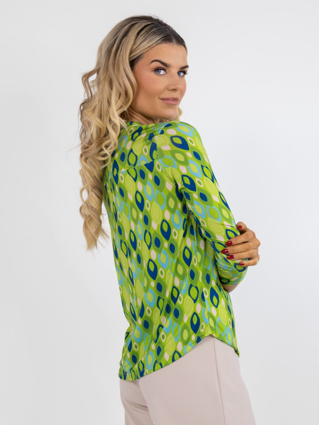 Kate & Pippa Zip Top In Green Print-Nicola Ross