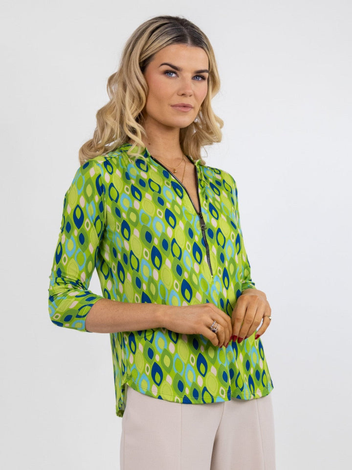 Kate & Pippa Zip Top In Green Print-Nicola Ross