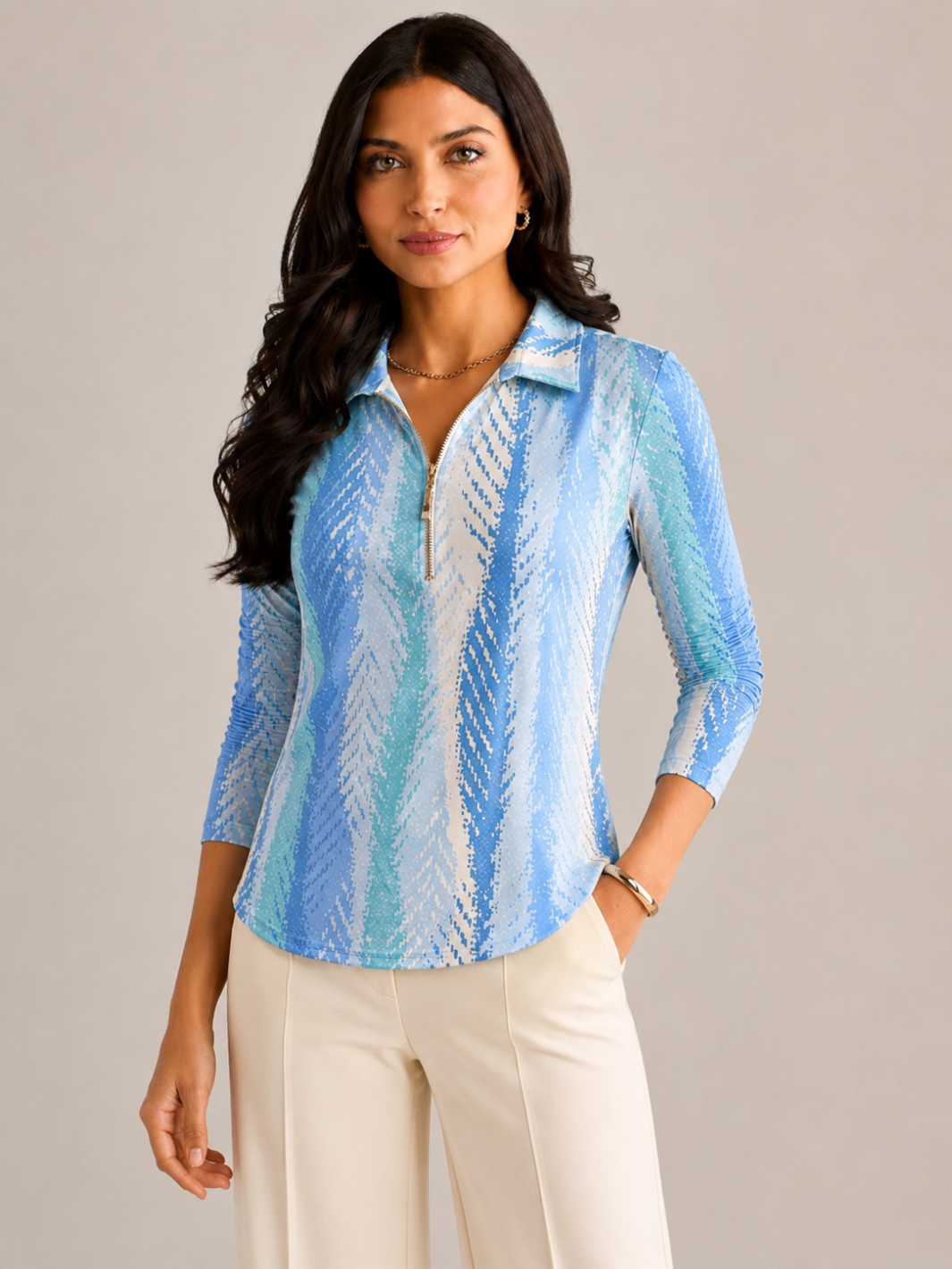 Kate & Pippa Zip Top In Light Blue-Nicola Ross