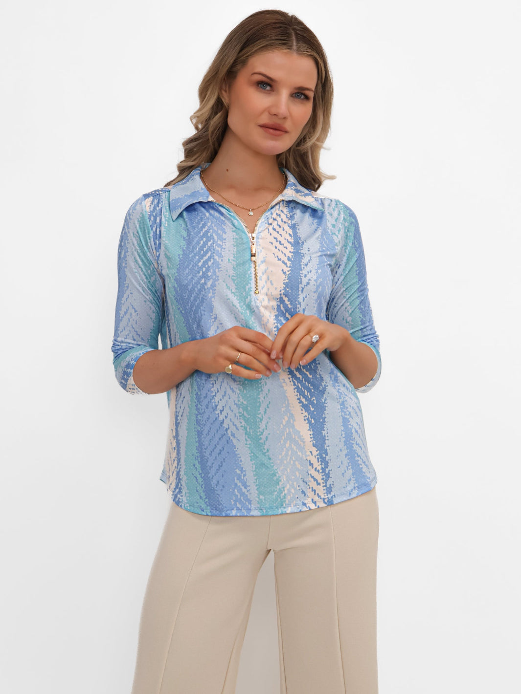 Kate & Pippa Zip Top In Light Blue-Nicola Ross