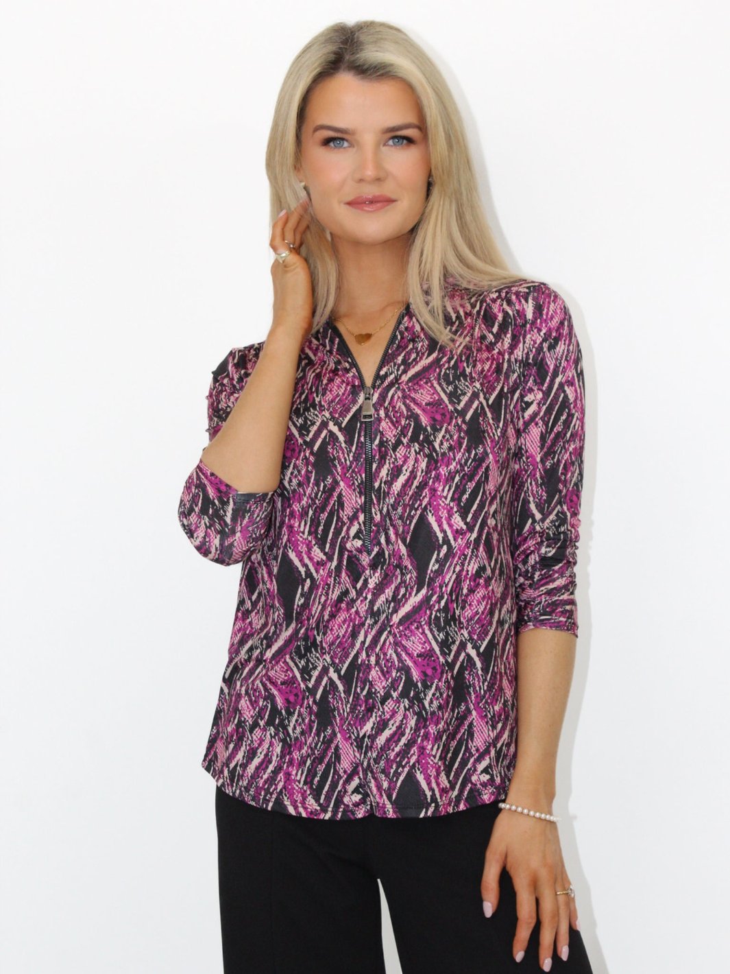 Kate & Pippa Zip Top In Magenta Print-Nicola Ross