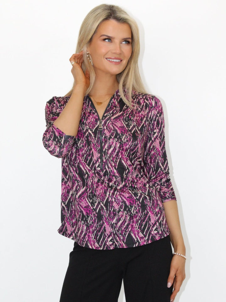 Kate & Pippa Zip Top In Magenta Print-Nicola Ross