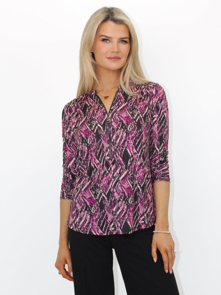 Kate & Pippa Zip Top In Magenta Print-Nicola Ross