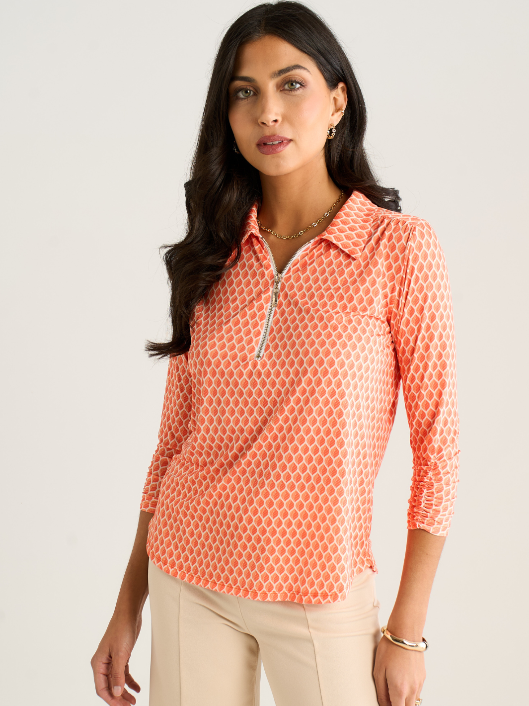 Kate & Pippa Zip Top In Orange Geo Print – Nicola Ross