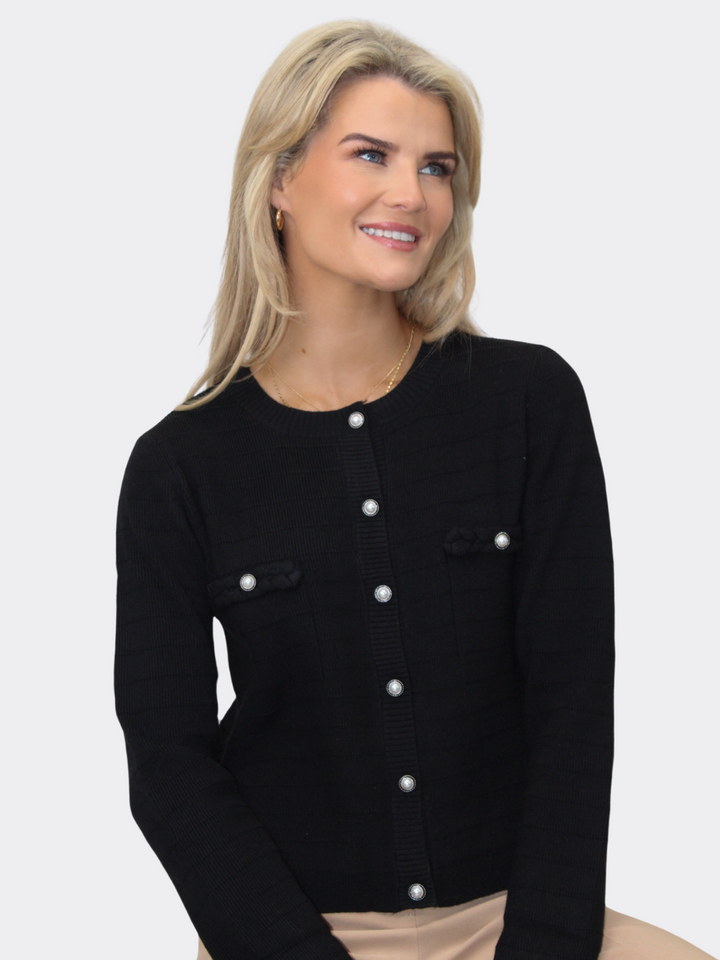 Kate & Pippa Zuki Buttoned Knit Jacket In Black-Nicola Ross