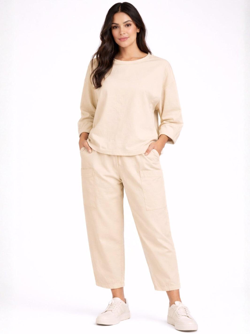 Lil Jen Barrel Trousers In Beige-Nicola Ross
