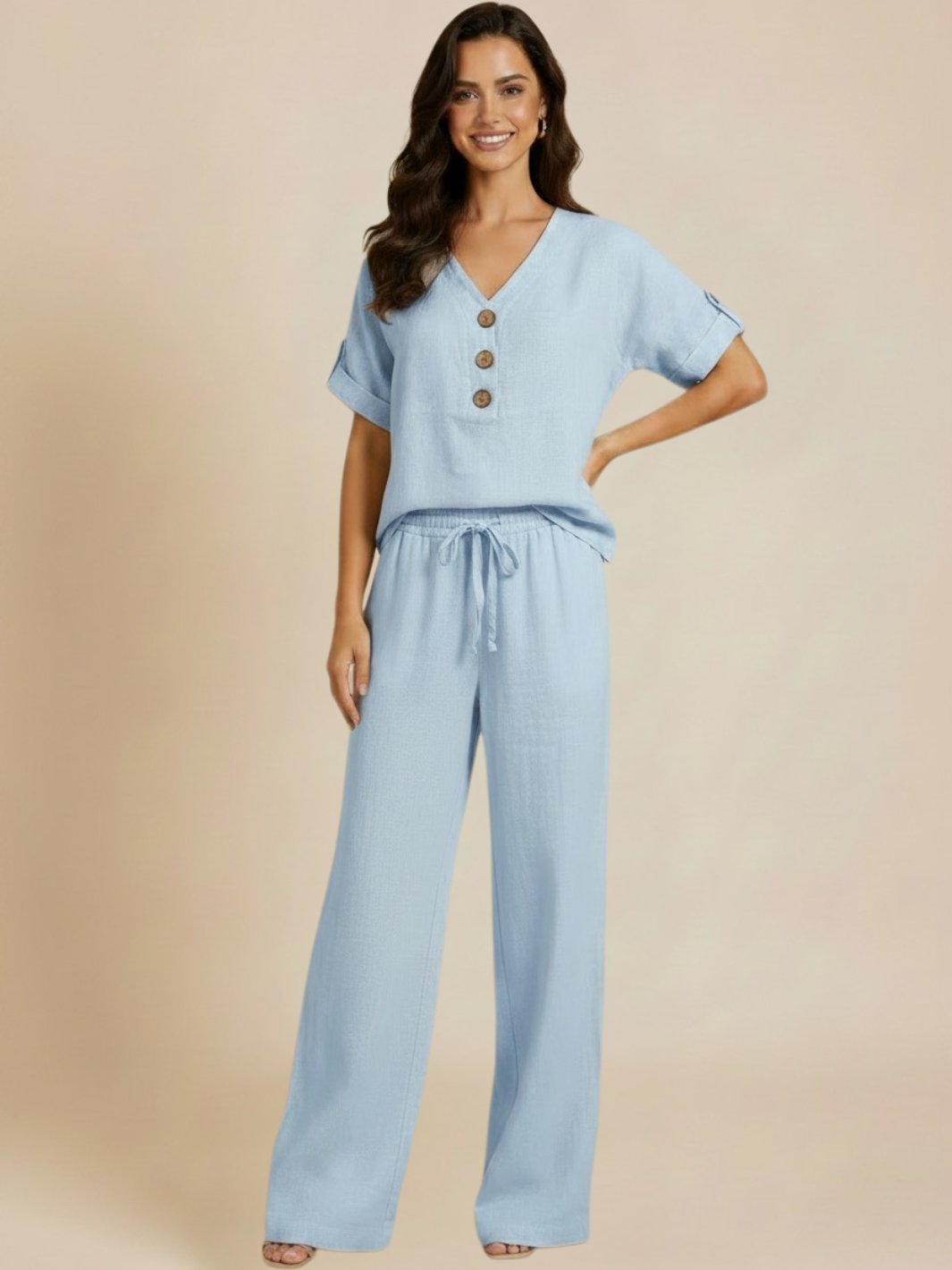 Lil Jen Billie Linen Trousers In Light Blue-Nicola Ross