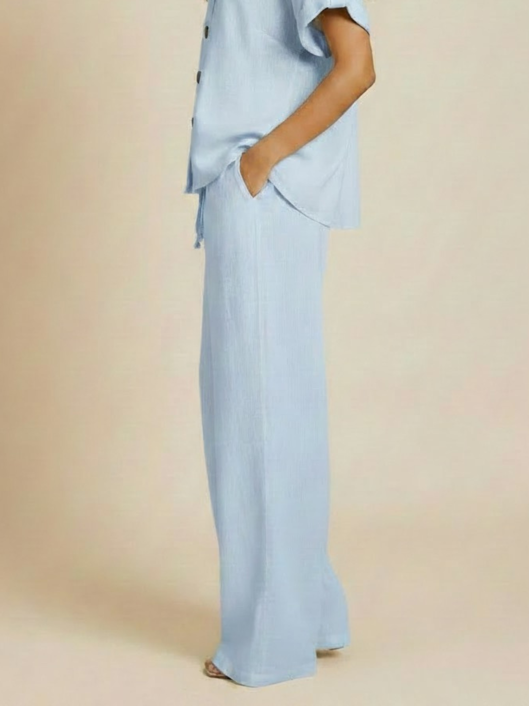 Lil Jen Billie Linen Trousers In Light Blue-Nicola Ross