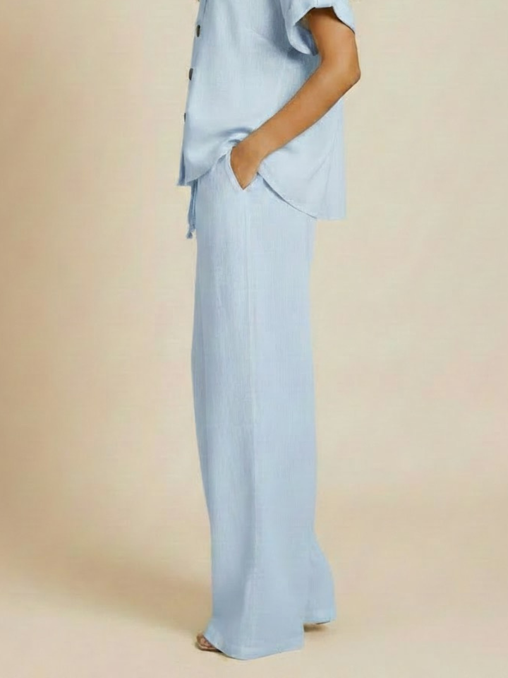 Lil Jen Billie Linen Trousers In Light Blue-Nicola Ross