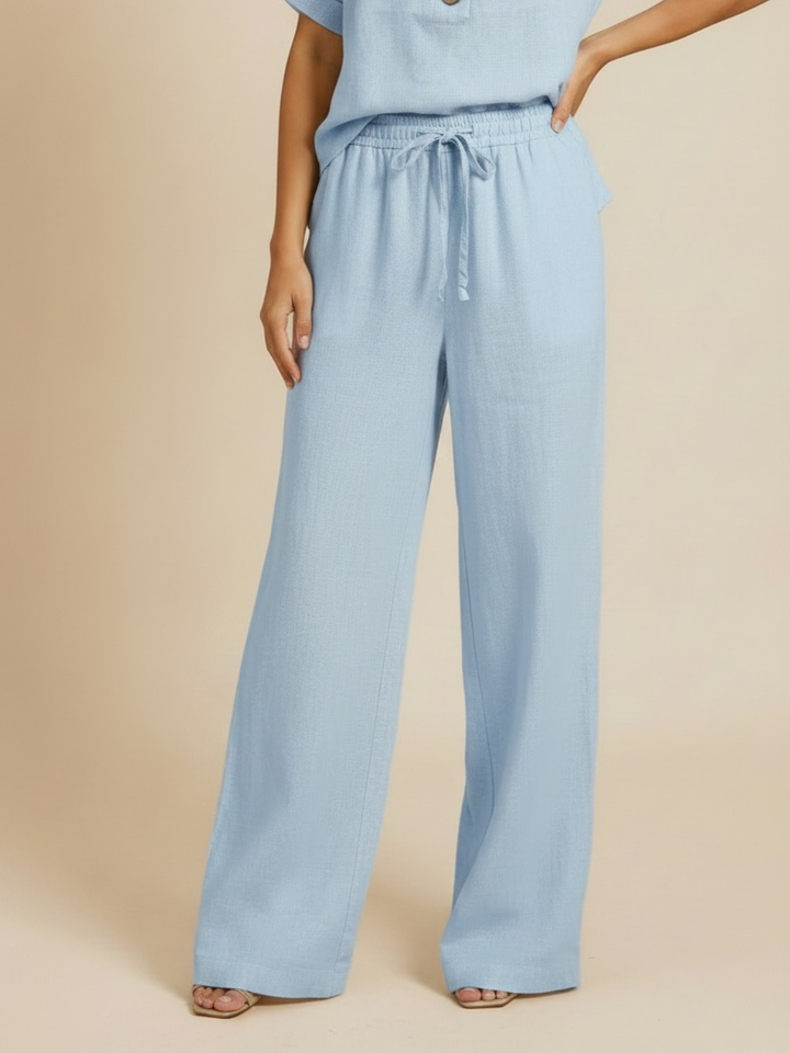 Lil Jen Billie Linen Trousers In Light Blue-Nicola Ross
