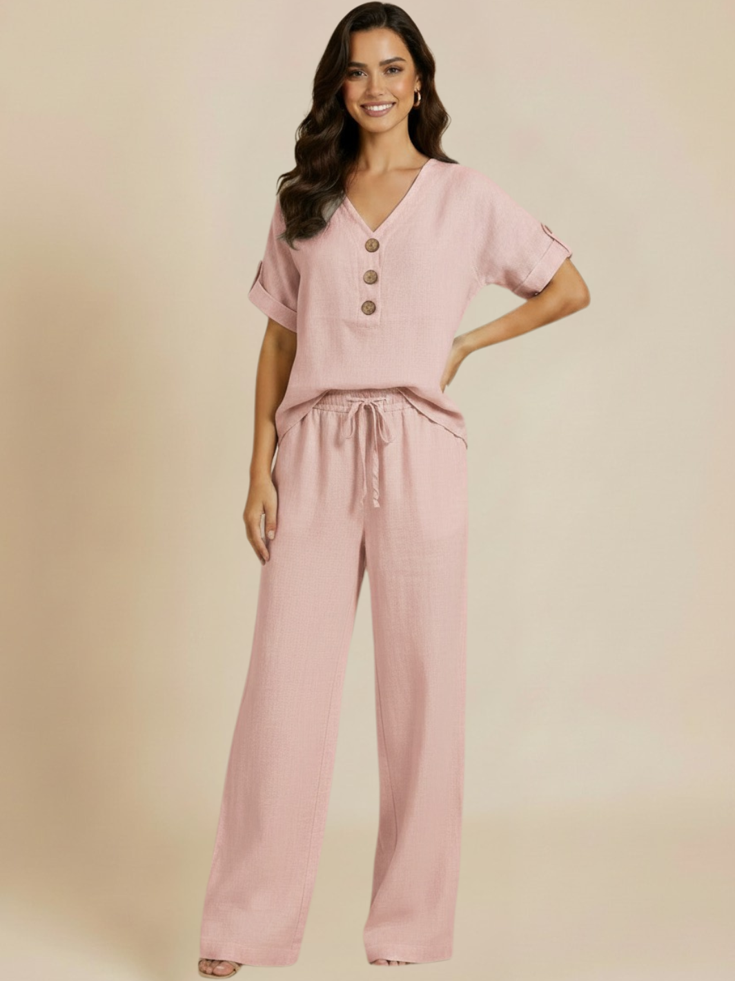 Lil Jen Billie Linen Trousers In Light Pink-Nicola Ross