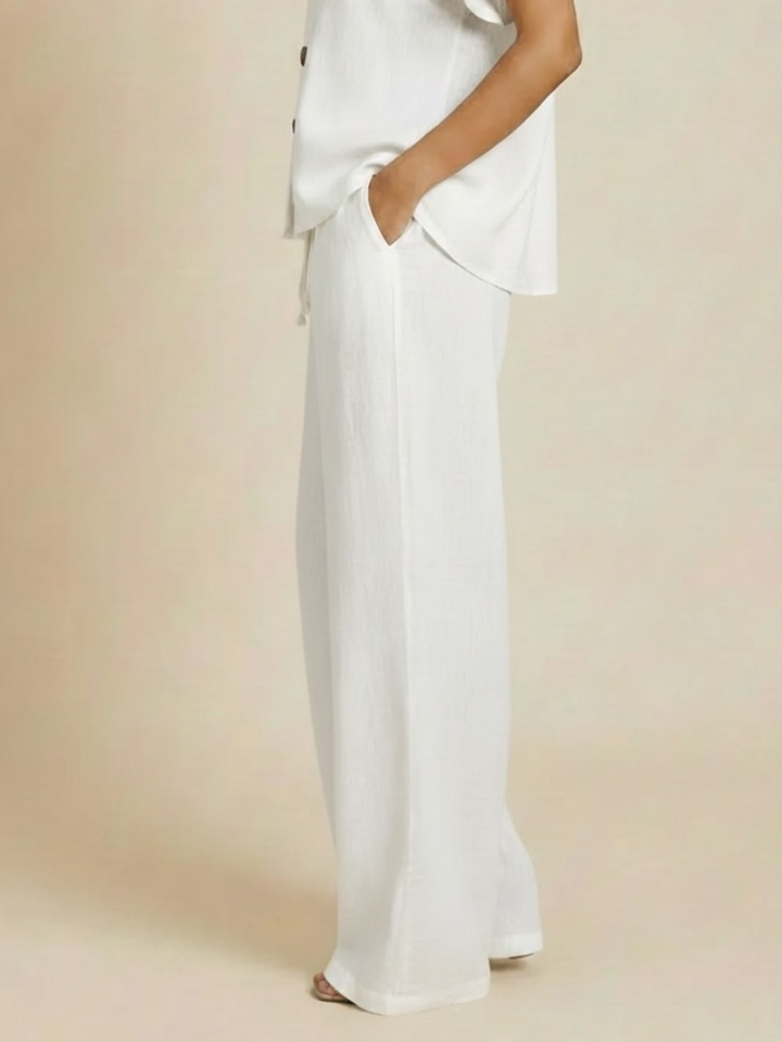 Lil Jen Billie Linen Trousers In White-Nicola Ross
