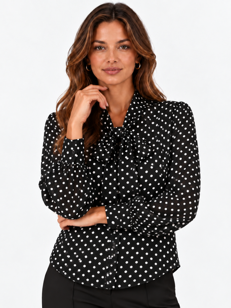 Lil Jen Camille Polka Dot Blouse In Black Print-Nicola Ross