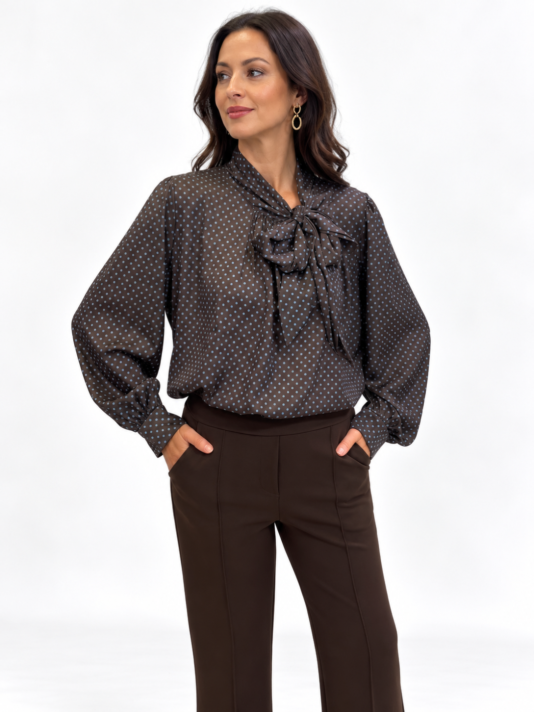 Lil Jen Camille Polka Dot Blouse In Brown Print-Nicola Ross