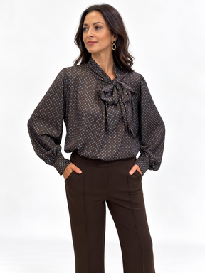 Lil Jen Camille Polka Dot Blouse In Brown Print-Nicola Ross
