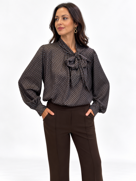 Lil Jen Camille Polka Dot Blouse In Brown Print-Nicola Ross