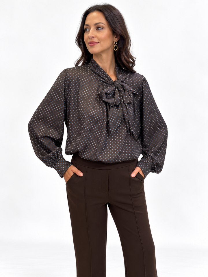 Lil Jen Camille Polka Dot Blouse In Brown Print-Nicola Ross