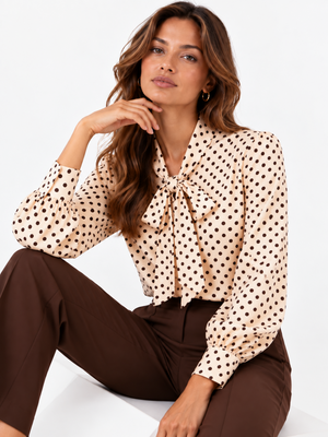 Lil Jen Camille Polka Dot Blouse In Champagne Print-Nicola Ross