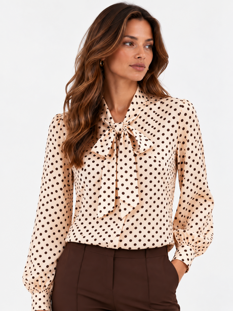 Lil Jen Camille Polka Dot Blouse In Champagne Print-Nicola Ross