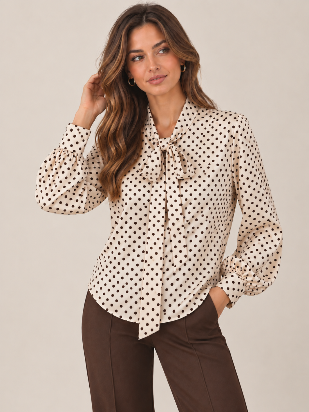Lil Jen Camille Polka Dot Blouse In Champagne Print-Nicola Ross