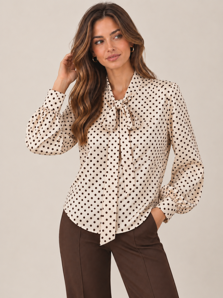Lil Jen Camille Polka Dot Blouse In Champagne Print-Nicola Ross