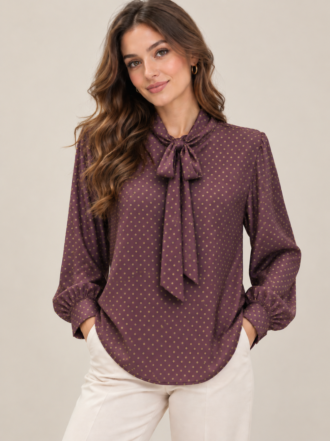 Lil Jen Camille Polka Dot Blouse In Plum Print-Nicola Ross