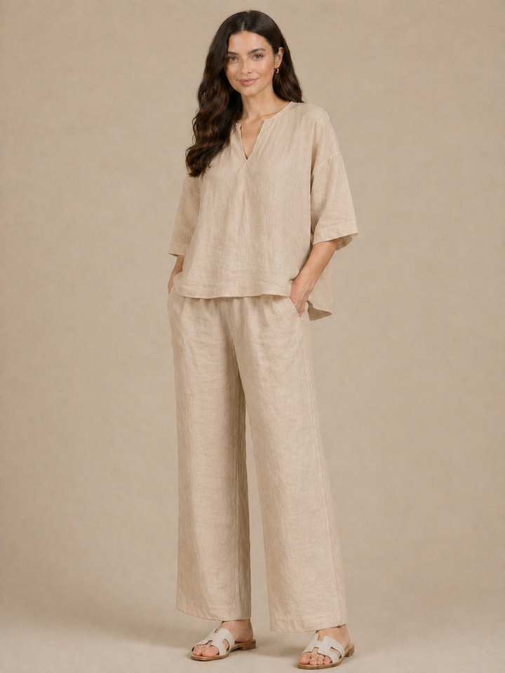 Lil Jen Cody Linen Trousers In Beige-Nicola Ross