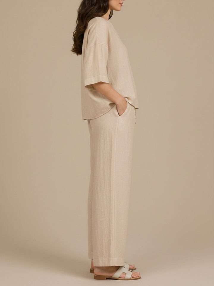 Lil Jen Cody Linen Trousers In Beige-Nicola Ross