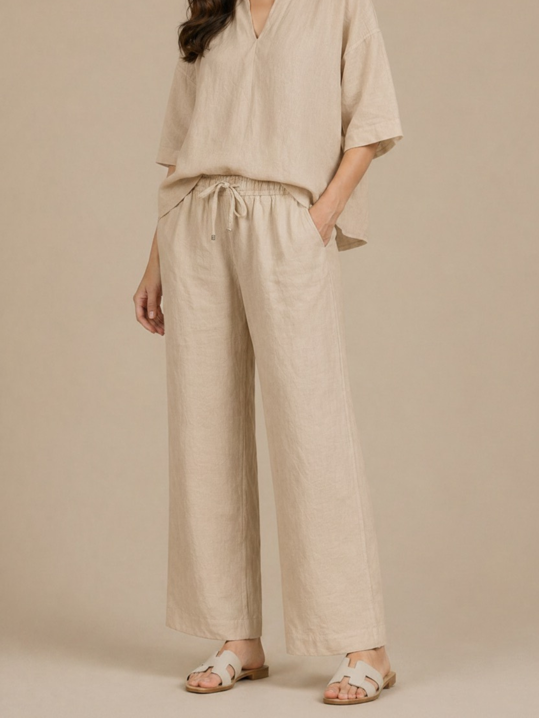 Lil Jen Cody Linen Trousers In Beige-Nicola Ross