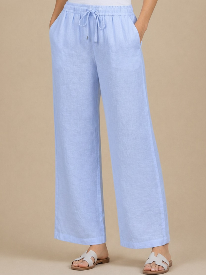 Lil Jen Cody Linen Trousers In Blue-Nicola Ross