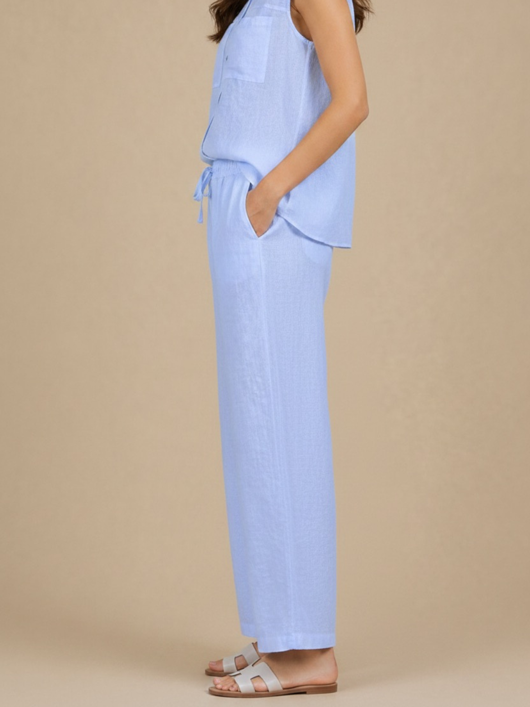 Lil Jen Cody Linen Trousers In Blue-Nicola Ross