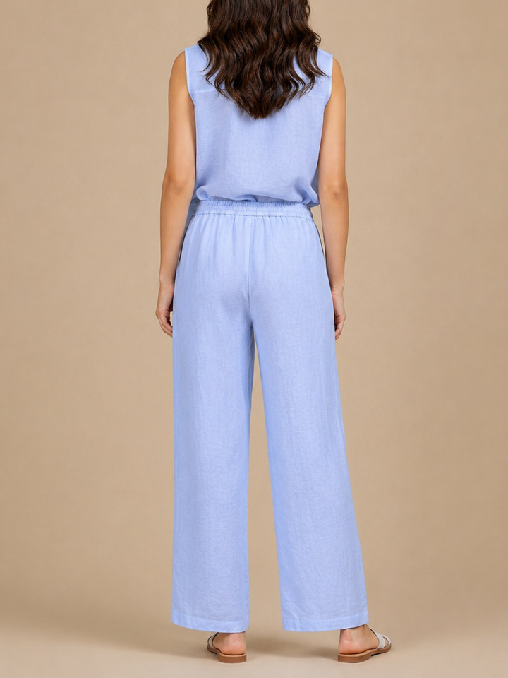 Lil Jen Cody Linen Trousers In Blue-Nicola Ross