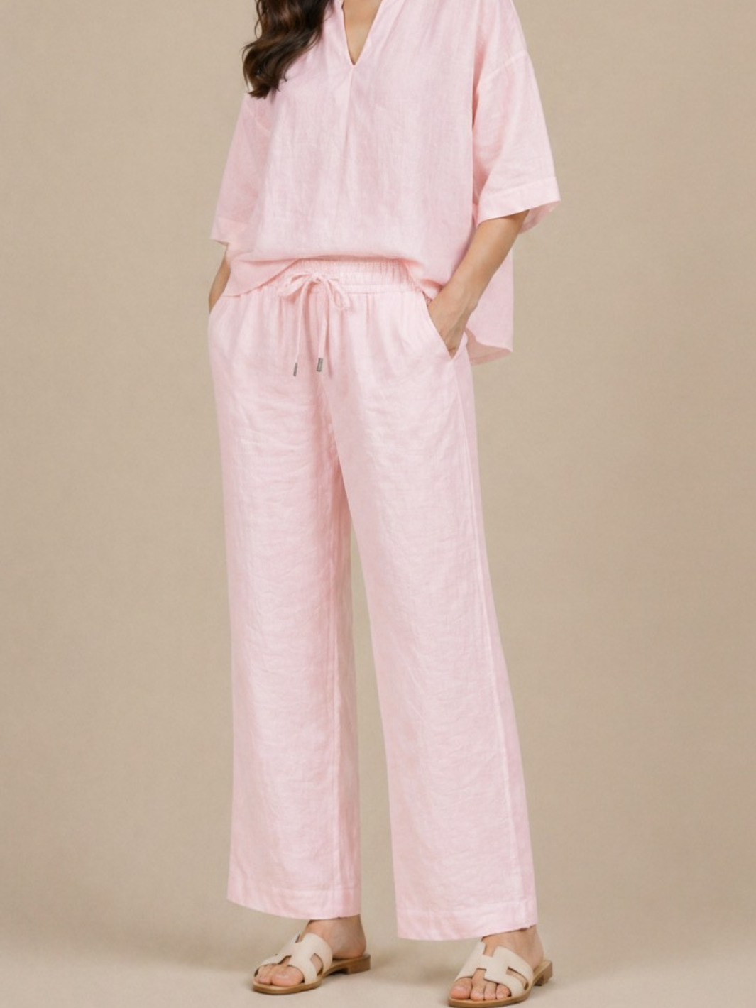 Lil Jen Cody Linen Trousers In Pink-Nicola Ross