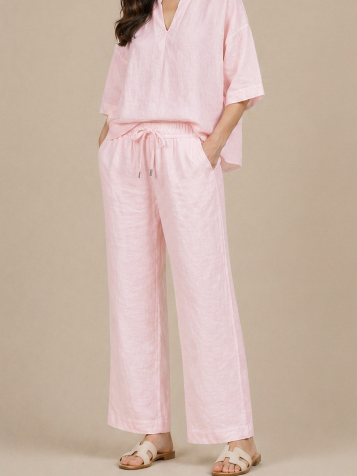 Lil Jen Cody Linen Trousers In Pink-Nicola Ross