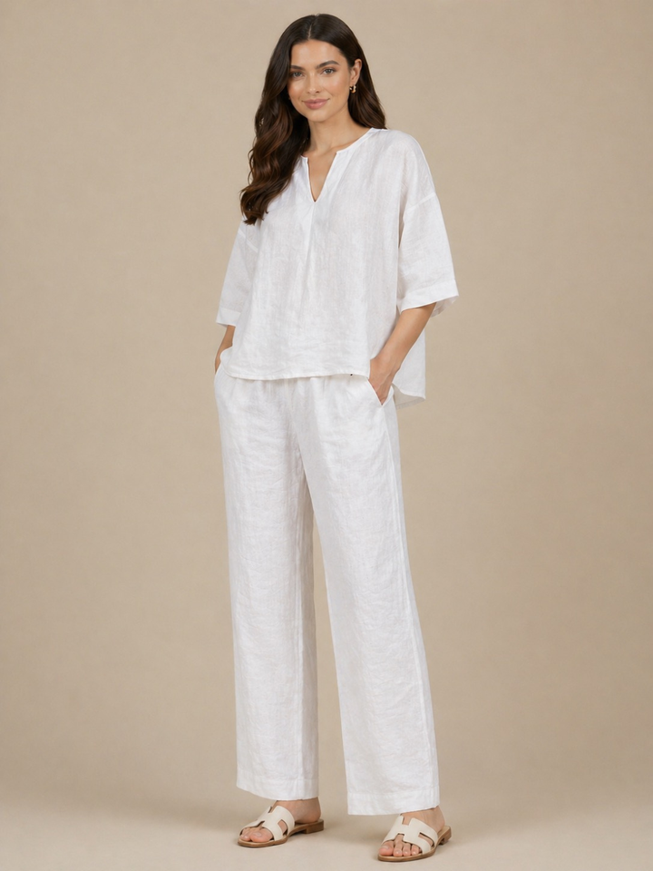 Lil Jen Cody Linen Trousers In White-Nicola Ross