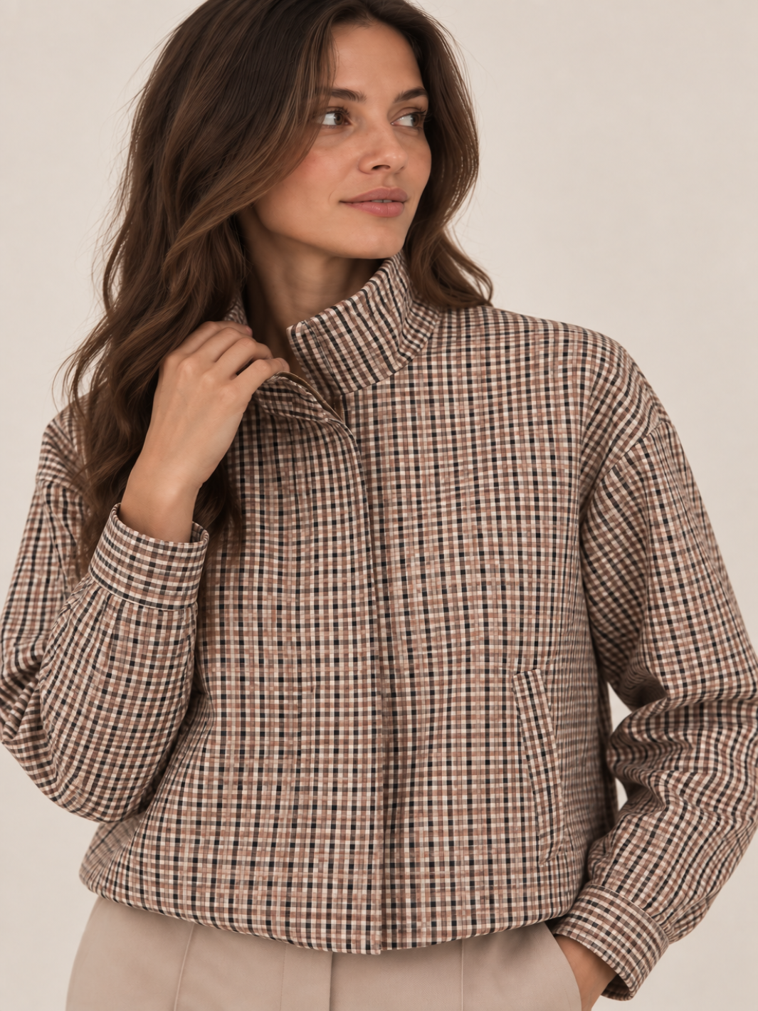 Lil Jen Cotswold Jacket In Beige Check-Nicola Ross