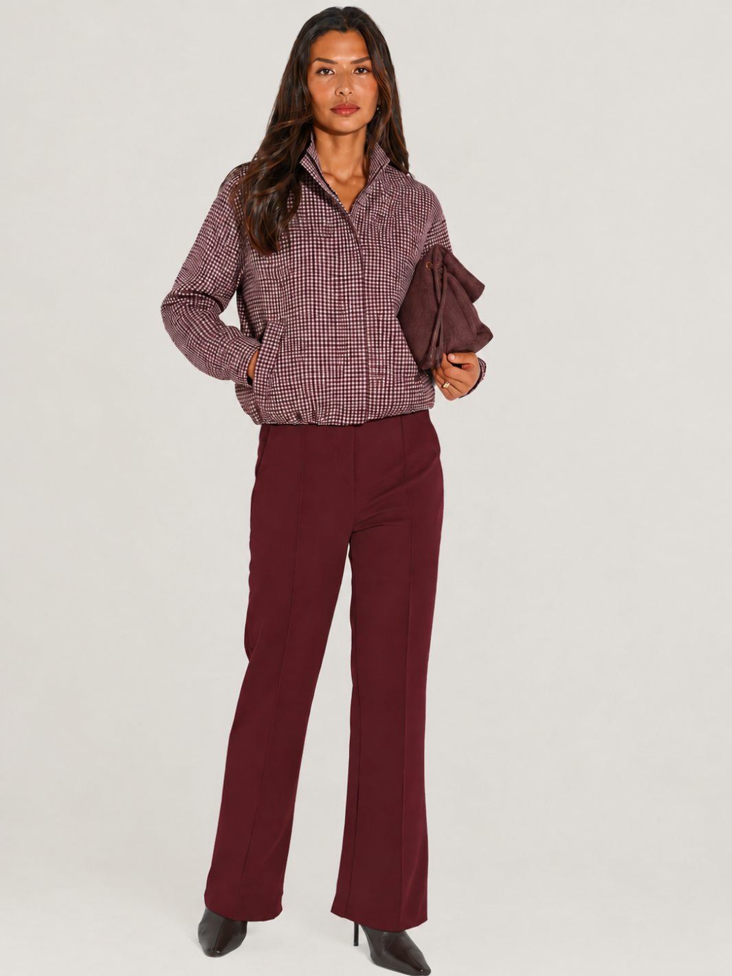 Lil Jen Cotswold Jacket In Mulberry Check-Nicola Ross