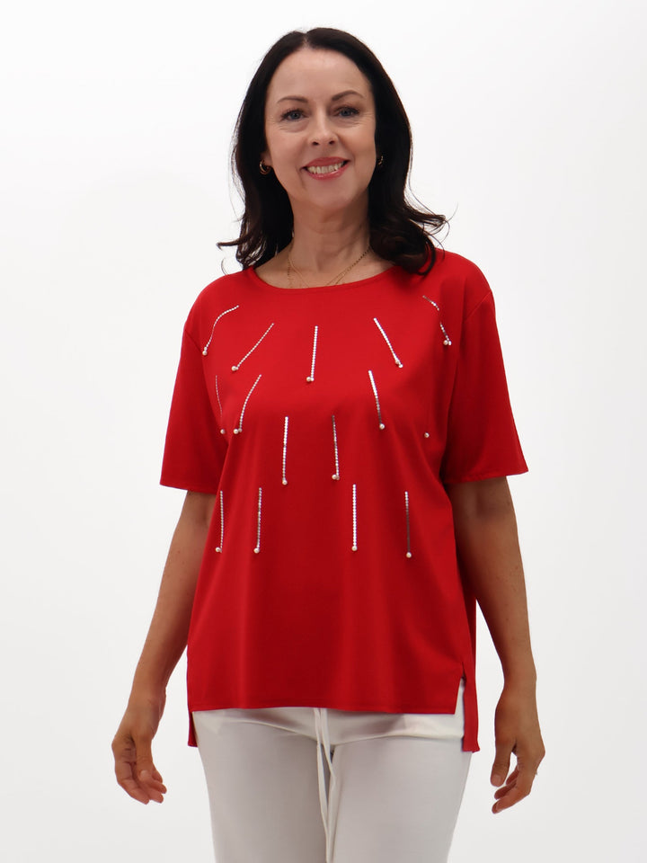 Lil Jen Daisy T-Shirt In Red-Nicola Ross