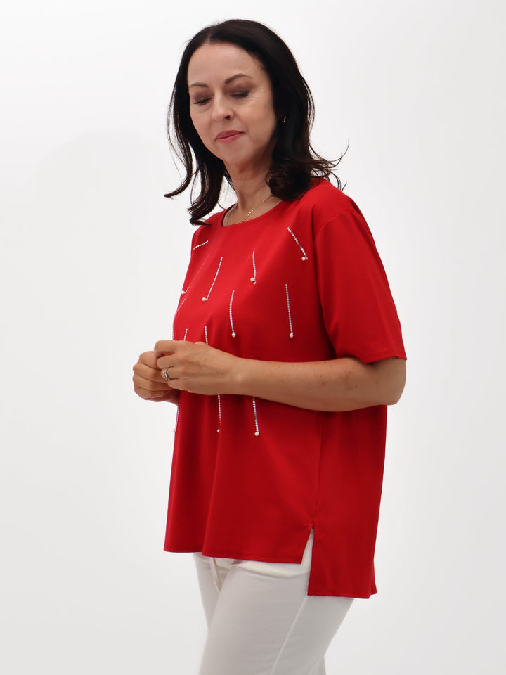 Lil Jen Daisy T-Shirt In Red-Nicola Ross